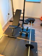 Halterbank set met gewichten en matten, Sport en Fitness, Ophalen, Gebruikt, Krachtstation, Armen