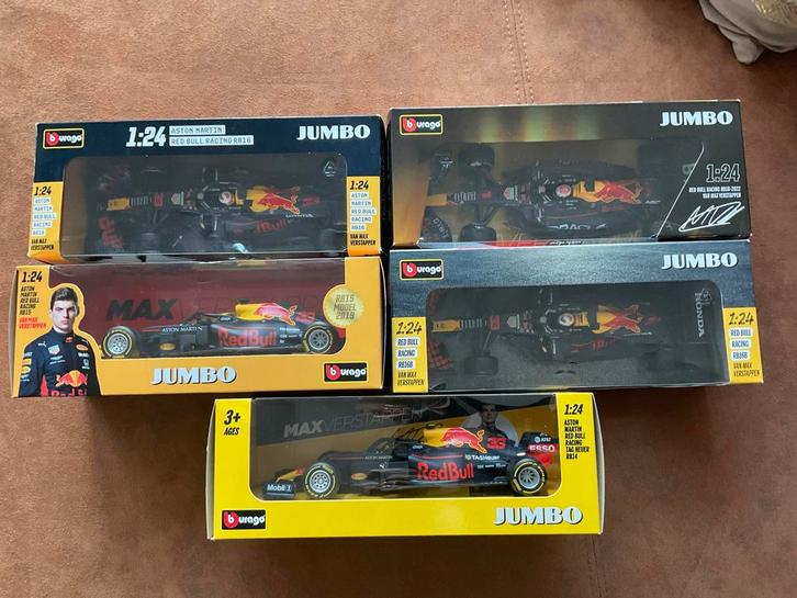 Vijf Bburago Max Verstappen Red Bull Racing Modellen, Hobby en Vrije tijd, Modelauto's | 1:24, Nieuw, Auto, Bburago, Ophalen