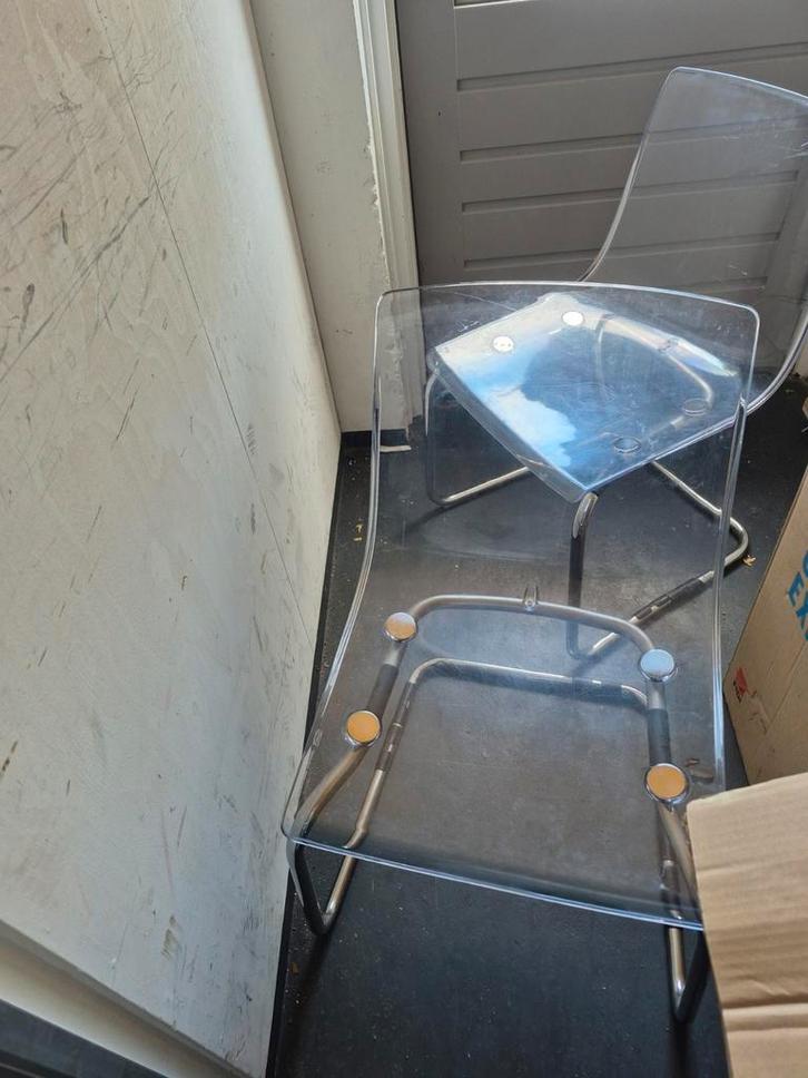 Transparante Design Stoel 4 stuks bezorgen is mogelijk, Huis en Inrichting, Stoelen, Gebruikt, Eén, Kunststof, Metaal, Overige kleuren