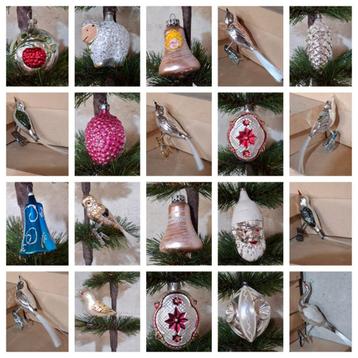 Oude antiek vintage kerstballen vogels pauw kerstman hoofd beschikbaar voor biedingen
