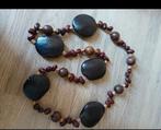 Lange vintage ketting van houten kralen en zaden, Ophalen of Verzenden