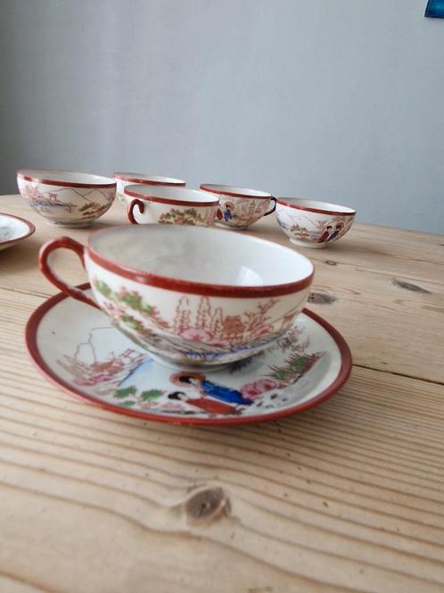 Vintage Japans theeservies – handbeschilderd – “Nikko” stemp, Antiek en Kunst, Antiek | Servies los, Ophalen of Verzenden