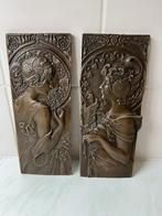 Twee bronzen mucha plaquette, Antiek en Kunst, Antiek | Koper en Brons, Ophalen of Verzenden