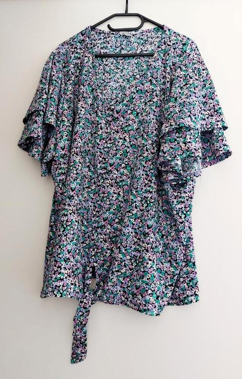 MS MODE FSTVL  fleurige top flamenco mouw mt 52, Kleding | Dames, Grote Maten, Zo goed als nieuw, Shirt of Top, Paars, Ophalen of Verzenden