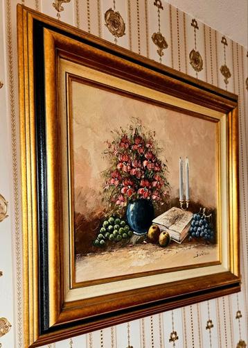stilleven afm 85x75cm lijst 24karaatsbladgoud  bling bling  beschikbaar voor biedingen