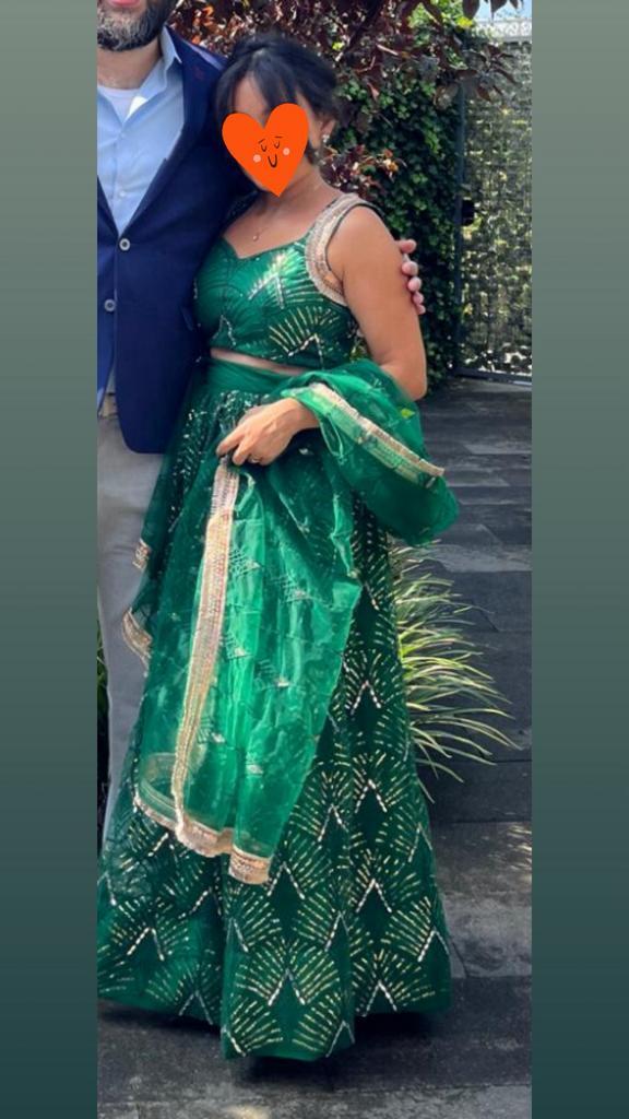 lehenga, Kleding | Dames, Gelegenheidskleding, Zo goed als nieuw, Overige typen, Groen, Ophalen of Verzenden