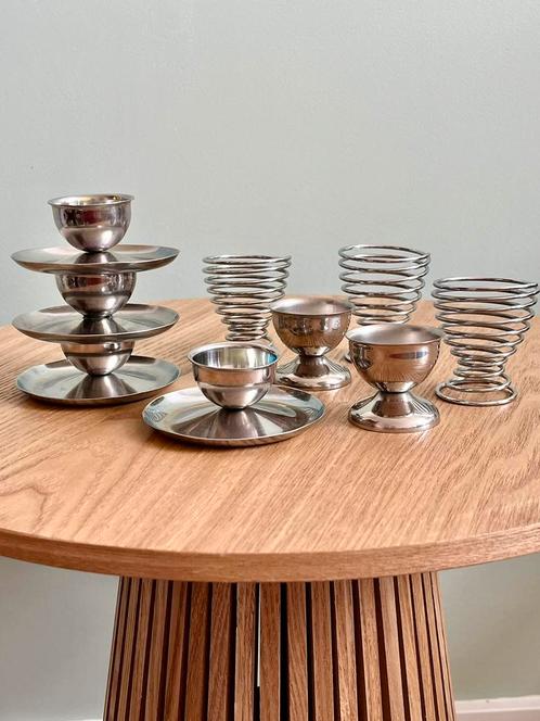 9x vintage eierdoppen chrome rvs zilver, Antiek en Kunst, Antiek | Servies compleet, Ophalen