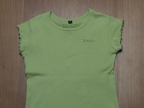 V&D FRENDZ Groen basis shirt met roezelrandjes maat 116, Kinderen en Baby's, Kinderkleding | Maat 116, Gebruikt, Meisje, Shirt of Longsleeve