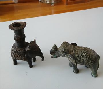 2x India Tibet Birma ? koper brons beeldje kandelaar olifant beschikbaar voor biedingen