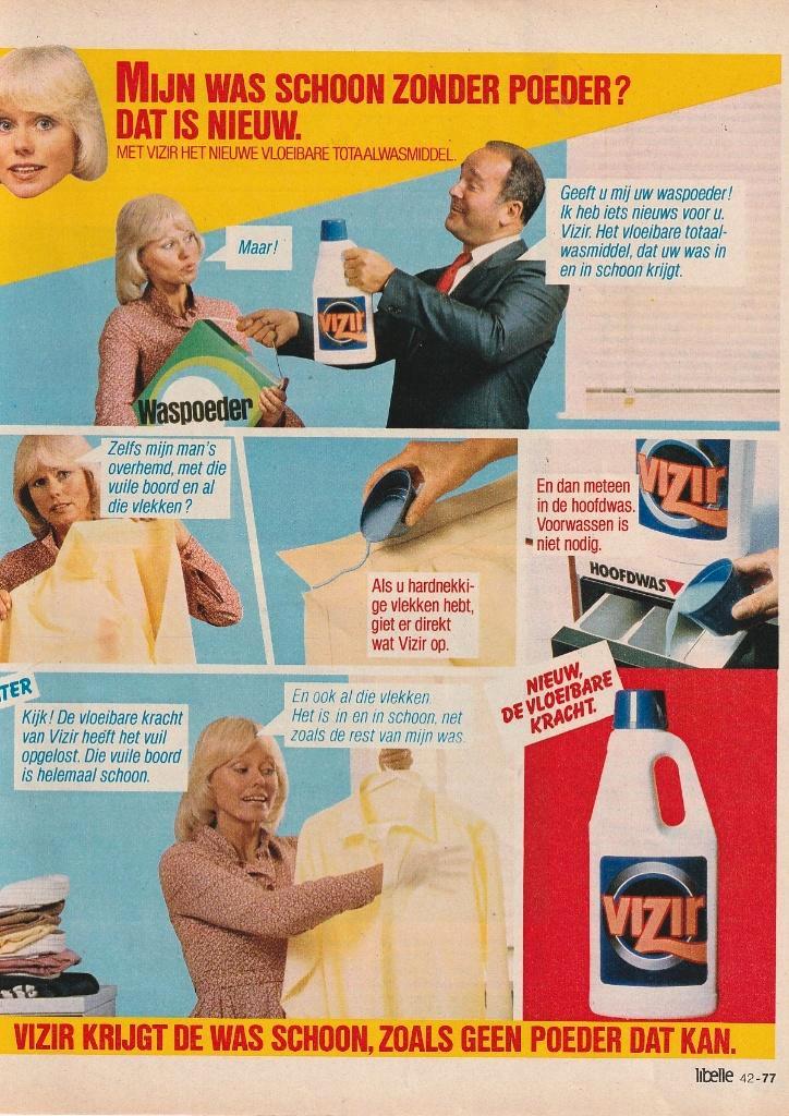 Retro reclame 1982 Vizir wasmiddel beter dan poeder, Verzamelen, Retro, Overige typen, Verzenden