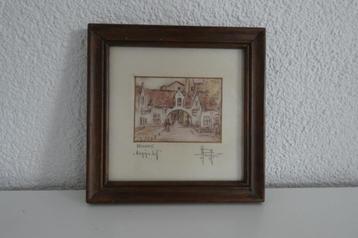 Een kleine ets van het Begijnhof te Brugge ingelijst beschikbaar voor biedingen