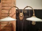 Franse Wandlamp Messing & Franse Glazen Kapjes 1930, Ophalen of Verzenden, Gebruikt, Glas, Art Deco