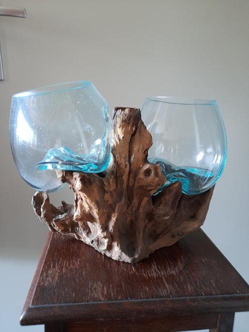 boomstronk met geblazen glas, Antiek en Kunst, Curiosa en Brocante, Ophalen of Verzenden