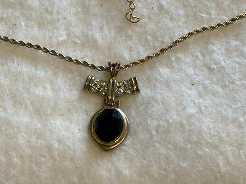 Vergulde hanger met zwarte steen aan gevlochten ketting, Sieraden, Tassen en Uiterlijk, Antieke sieraden, Ketting, Overige materialen