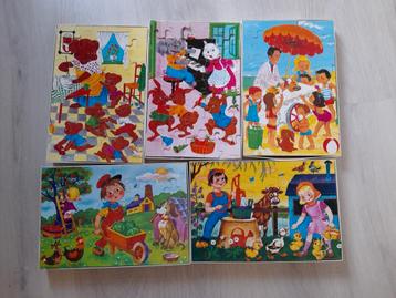 5 vintage Pin-Kwin houten puzzels 35 st. beschikbaar voor biedingen