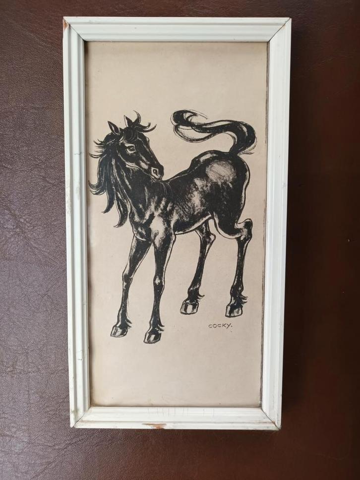 Schilderijtje met paard, Antiek en Kunst, Kunst | Tekeningen en Foto's, Ophalen of Verzenden
