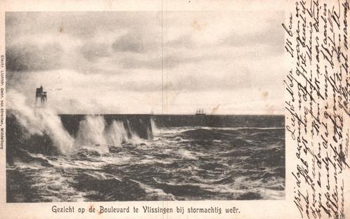 Boulevard Vlissingen, stormachtig weer (1904) 129163, Verzamelen, Ansichtkaarten | Nederland, Gelopen, Zeeland, Voor 1920, Ophalen of Verzenden