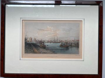 Oude ets/gravure van Rotterdam, ingelijst met certificaat.   beschikbaar voor biedingen