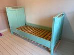 Leuk brocante bed, massief hout, mint groen, Ophalen, Gebruikt, Eenpersoons, Antiek brocante