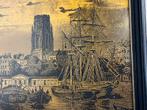 Oude gravure op koper, Rotterdamse haven, Antiek en Kunst, Ophalen of Verzenden