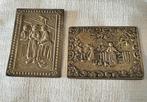 Antieke set 2 bronzen en koperen plaquettes - schilderijen, Antiek en Kunst, Antiek | Koper en Brons, Verzenden, Brons