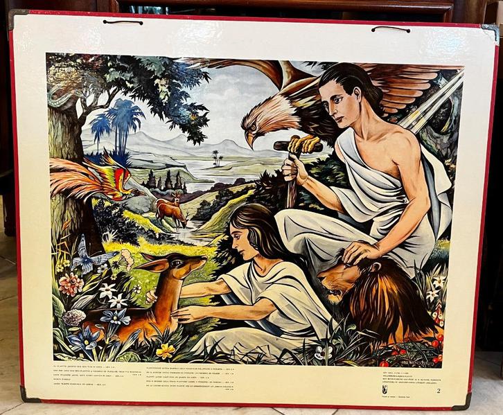 Oude schoolplaat nr. 2: het paradijs, Antiek en Kunst, Antiek | Schoolplaten, Natuur en Biologie, Ophalen