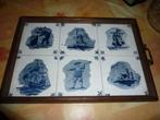 antiek dienblad met oude tegels delfts blauw, Ophalen of Verzenden