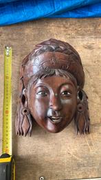 Houtsnijwerk indianen meisjes hoofd 25 cm hoog, Ophalen, Zo goed als nieuw