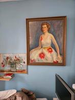 levensgroot portret jongedame olieverfschilderij canvas 1947, Ophalen