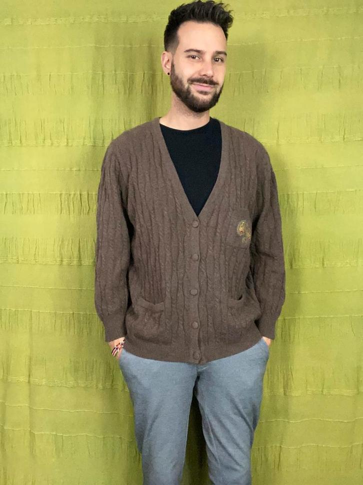 Vintage vest / cardigan - unisex - bruin - S/small, Kleding | Heren, Truien en Vesten, Gedragen, Maat 46 (S) of kleiner, Bruin