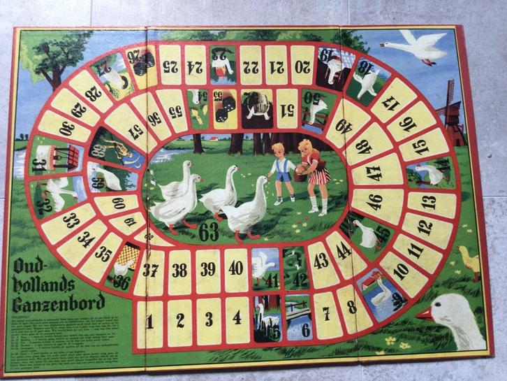 Ganzenbord - vintage -, Hobby en Vrije tijd, Gezelschapsspellen | Bordspellen, Gebruikt, Ophalen of Verzenden