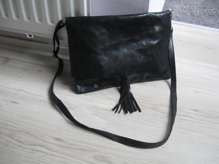 VERA PELLE zwart leren tas goede staat als nieuw, Sieraden, Tassen en Uiterlijk, Tassen | Damestassen, Zo goed als nieuw, Schoudertasje