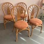4 vintage rotan bamboe stoelen dinerstoelen boho, Huis en Inrichting, Stoelen, Bohème vintage, Vier, Gebruikt, Ophalen of Verzenden
