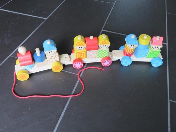 Houten blokken treinset met 2 karren, 30delig BigJigs toys., Kinderen en Baby's, Speelgoed | Houten speelgoed, Zo goed als nieuw