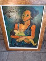 Moeder en Kind - Olieverf op Doek, Antiek en Kunst, Kunst | Schilderijen | Klassiek, Ophalen of Verzenden
