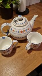 Kakelbont Theepot met 2 Bekers, Huis en Inrichting, Overige typen, Ophalen of Verzenden, Zo goed als nieuw, Overige stijlen