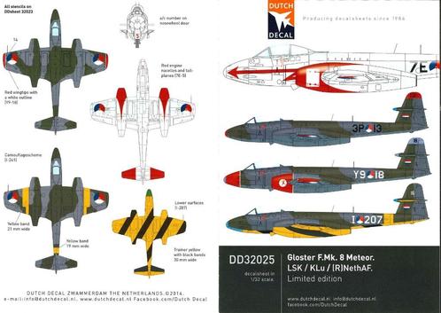 1/32 decals (uit DD32025) KLu Meteor F.Mk.8, Hobby en Vrije tijd, Modelbouw | Vliegtuigen en Helikopters, Nieuw, Vliegtuig, Groter dan 1:72