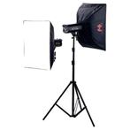 Falcon Eyes studio set – 2x SS-250D flitsers + statief & box, Ophalen of Verzenden, Gebruikt, Complete fotostudio