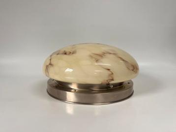 XXL vintage plafonniere gemarmerd glas met chromen armatuur beschikbaar voor biedingen