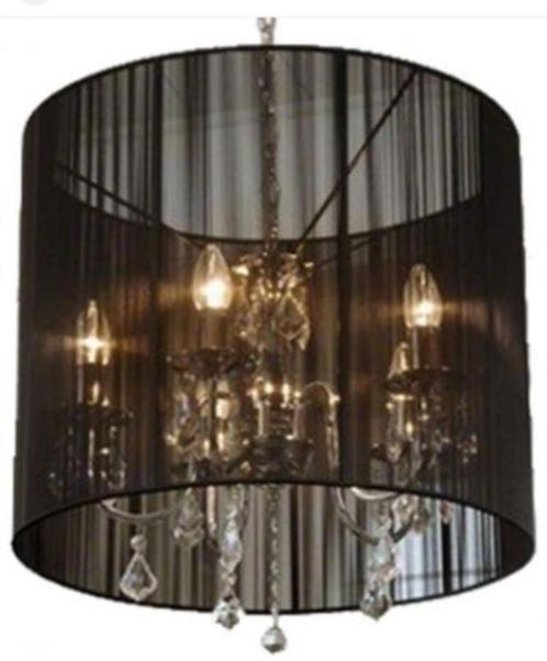 Prachtige Design hanglamp / kroonluchter zwart bespannen, Huis en Inrichting, Lampen | Kroonluchters, Zo goed als nieuw, Ophalen of Verzenden