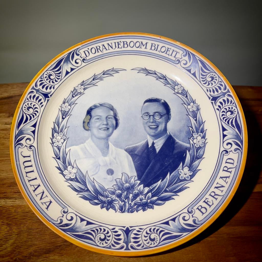 Mosa Maastricht wandbord Juliana en Bernhard - 1937, Gebruikt, Verzenden, Overige typen, Nvt