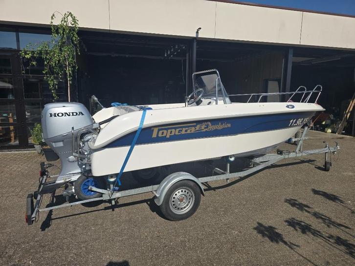 Topcraft 460 Revolution + Honda 50 pk trim 4-takt + trailer, Watersport en Boten, Vis- en Consoleboten, Gebruikt, 50 tot 70 pk