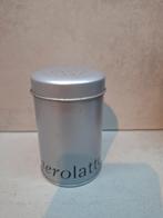 Zilver kleurig metalen blikje, strooier voor. cacaopoeder, Ophalen of Verzenden, Gebruikt, Aluminium, Pot, Bus of Blik