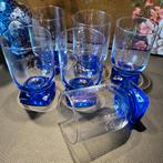 6 Bormioli Rocco Vintage Glazen met Blauwe Poot, Antiek en Kunst, Ophalen of Verzenden
