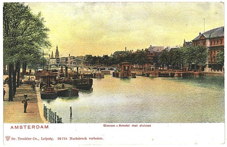 960452 Amsterdam Binnen Amstel met Sluizen 1903 Gelopen met, Verzamelen, Ansichtkaarten | Nederland, Gelopen, Noord-Holland, Voor 1920