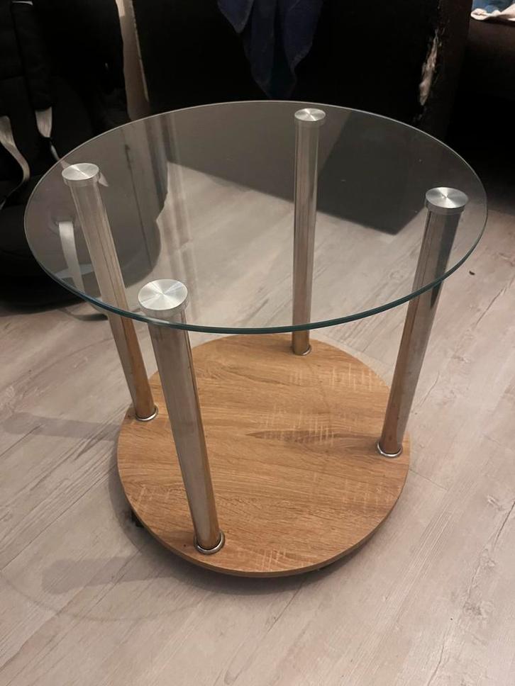 Nachtkastje met glazen blad, Huis en Inrichting, Tafels | Salontafels, Gebruikt, Minder dan 50 cm, Rond, Glas, Ophalen