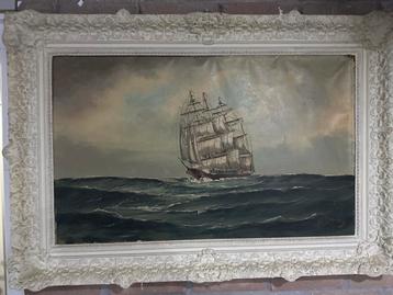 Schilderij Zeilschip barok lijstwerk beschikbaar voor biedingen
