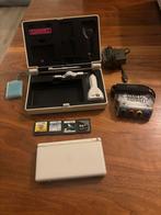 Nintendo DS + opbergdoos + spellen + oplader, Ophalen, Zo goed als nieuw, Wit, DS Lite