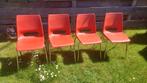 Vintage stoelen stapelbaar rood 4 stuks chrome poten, Ophalen, Kunststof, Gebruikt, Vintage industrieël