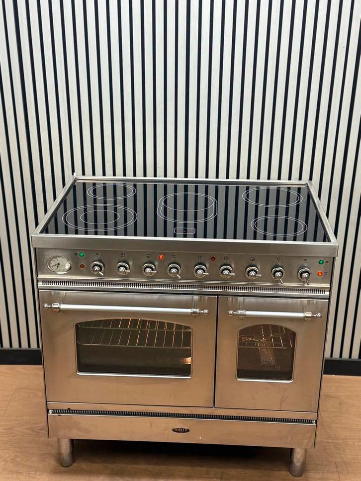 Luxe RVS Boretti Fornuis keramisch met 2 ovens 90 cm, Witgoed en Apparatuur, Fornuizen, Zo goed als nieuw, Vrijstaand, Keramisch